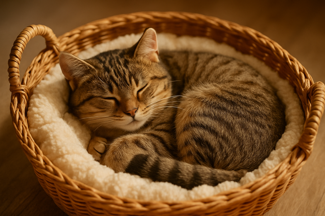Chat dans panier moelleux