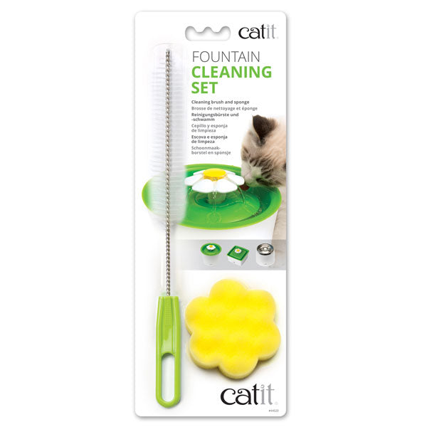 Set de nettoyage Catit avec brosse et éponge fleur jaune pour fontaines à eau