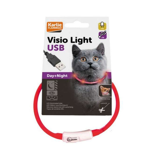 Collier lumineux pour chat Karlie, LED rechargeable USB, rouge, visible jusquâĂ  500 m, modes clignotant et continu