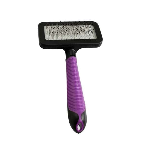 Brosse Karlie Flamingo Professional pour chats, poignée violette ergonomique, enlève poils morts et sous-poils (grande)