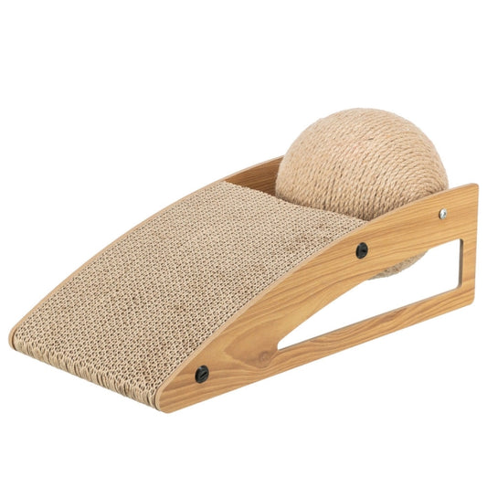 Griffoir rampe en bois avec balle en jute intégrée pour chat
