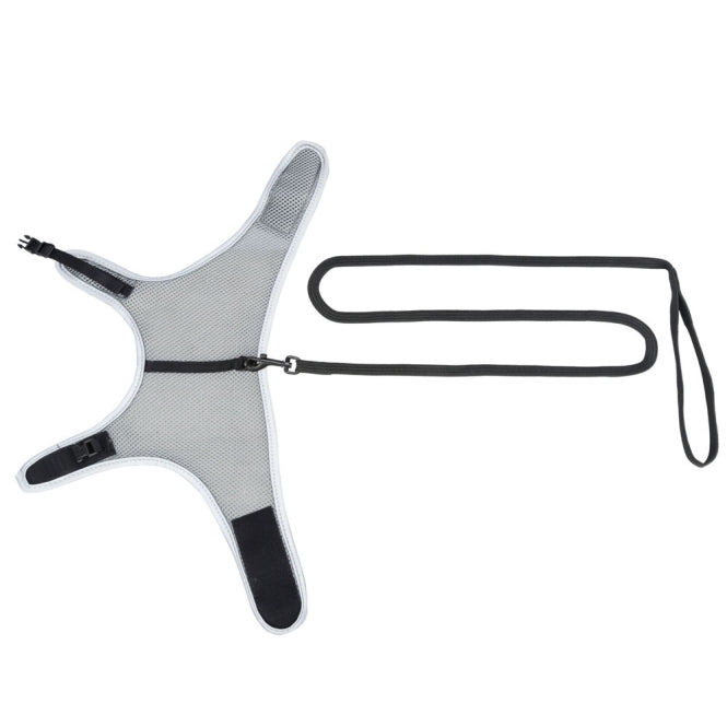 Harnais en maille respirante pour chat Trixie, réglable, avec laisse élastique noire, coloris gris