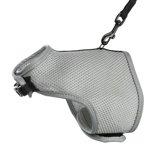 Harnais en maille respirante pour chat Trixie, réglable, avec laisse élastique noire, coloris gris