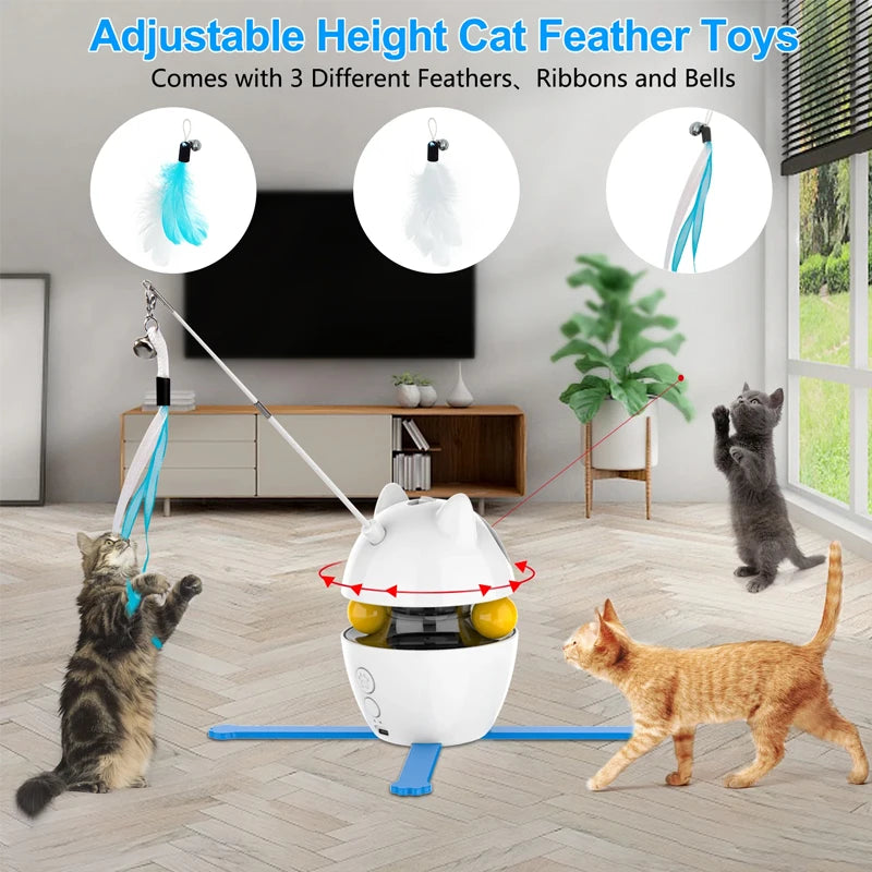 Jouet pour chat avec trois plumes interchangeables et hauteur réglable.