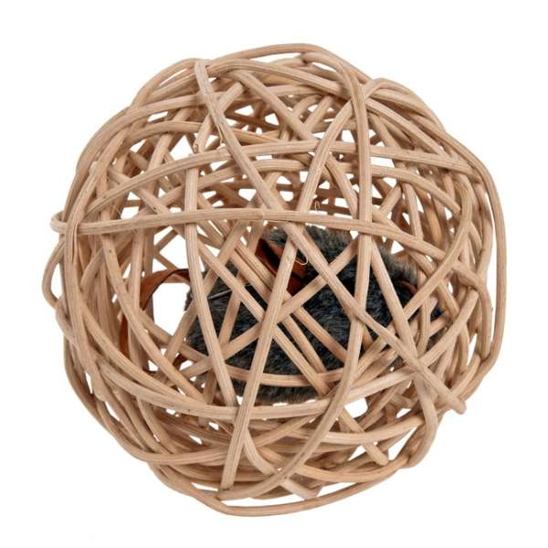 Jouet Karlie Mouseball en osier avec souris sonore intégrée au centre (diamètre 10 cm)