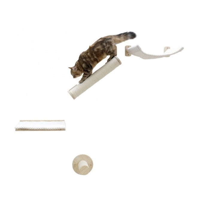 Chat grimpant sur la rampe en sisal du mur d’escalade Kerbl Alps