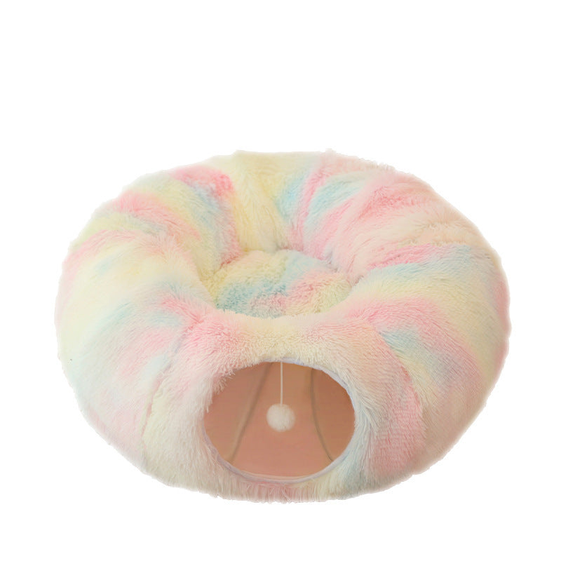 Lit donut moelleux pour chat, version multicolore