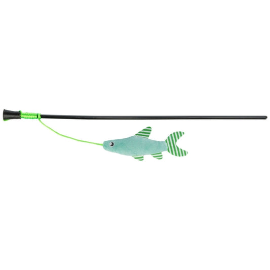 Jouet canne Ă  pĂȘche pour chats Trixie avec peluche poisson vert et corde, longueur env. 42 cm
