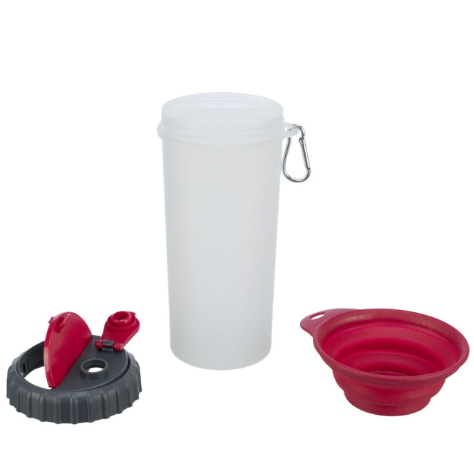 Conteneur Trixie pour eau et nourriture avec 2 compartiments étanches et bol pliable en silicone rouge