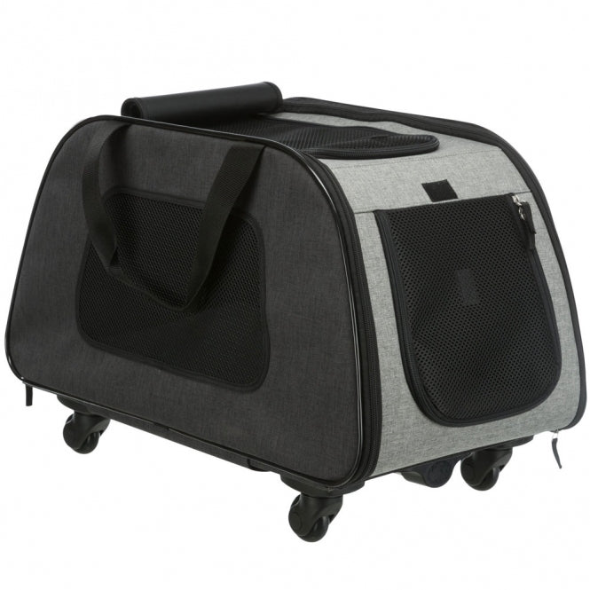 Trolley de transport Trixie en nylon noir/gris pour chiens et chats, avec roulettes et poignée télescopique
