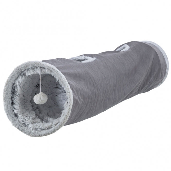 Tunnel de jeu Trixie Harvey gris avec 4 entrées et jouet suspendu pour chats