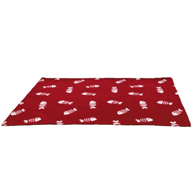 Couverture polaire Trixie bordeaux 100 × 70 cm avec motifs arêtes de poisson blancs, pour chat
