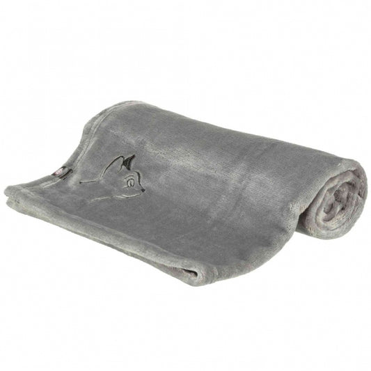 Plaid en peluche Trixie Nilay gris pour chat, lavable Ă  60°C, avec motif brodĂ© tĂȘte de chat