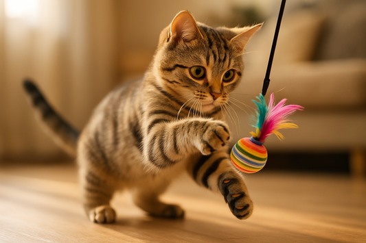 Chat qui joue avec un jouet interactif 