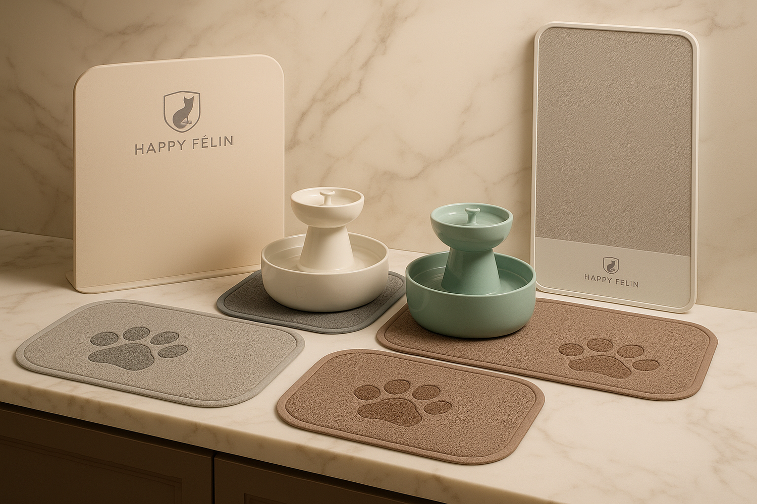 Accessoires de protection et d’entretien pour chats (tapis absorbants, anti-éclaboussures, protections murales)