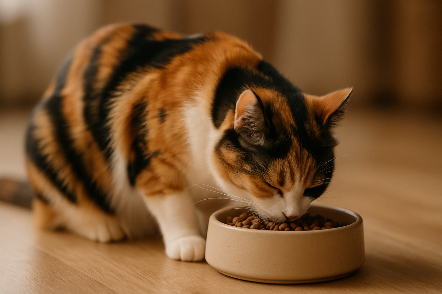 Chat profitant de son repas, collection alimentation Happy Félin
