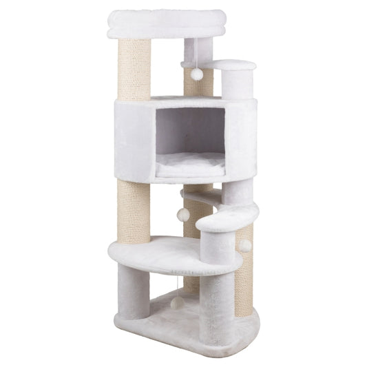 Grand arbre à chat Trixie XXL Zita, blanc, avec niche, perchoirs et poteaux en sisal naturel