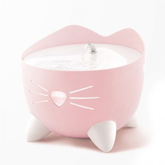 Fontaine à eau Catit PIXI rose pour chat – design tête de chat avec LED et jet d’eau