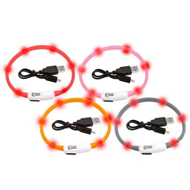 Collier lumineux pour chat Karlie, LED rechargeable USB, rouge, visible jusqu’à 500 m, modes clignotant et continu