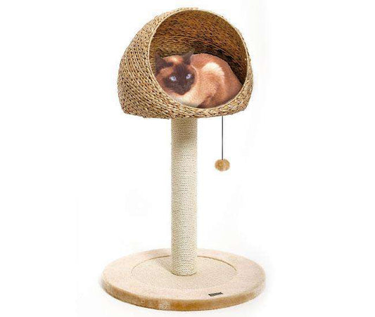 Arbre à chat Karlie Banana Leaf 2, niche tressée et poteau sisal, 93 cm