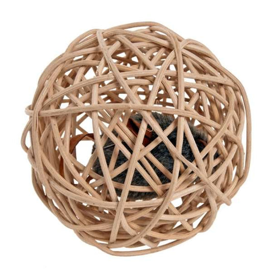 Jouet Karlie Mouseball en osier avec souris sonore intégrée au centre (diamètre 10 cm)