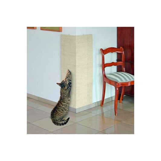 Griffoir mural Karlie pour coins intérieurs et extérieurs en sisal, couleur beige, avec chat en train de gratter