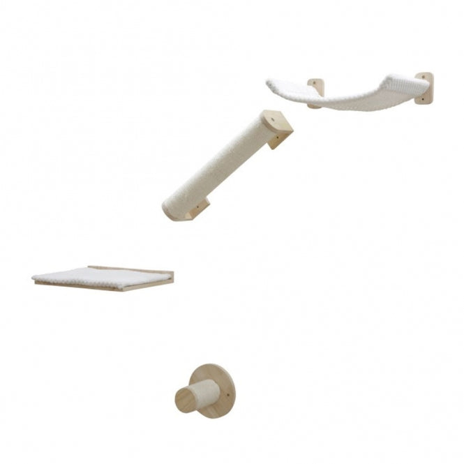 Mur d’escalade pour chat Kerbl Alps 4 pièces en bois massif avec sisal et hamac