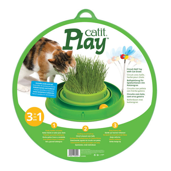 Support vert Play-n-Scratch avec herbe à chat et balle intégrée