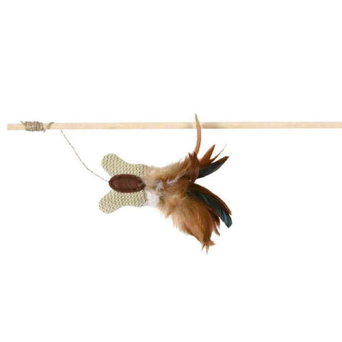 Jouet interactif Trixie canne à pêche avec papillon en tissu, plumes naturelles et catnip, longueur 45 cm