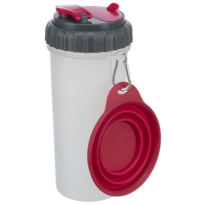 Conteneur Trixie pour eau et nourriture avec 2 compartiments étanches et bol pliable en silicone rouge