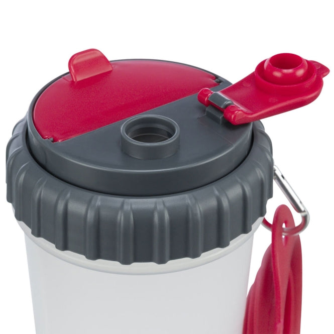 Conteneur Trixie pour eau et nourriture avec 2 compartiments étanches et bol pliable en silicone rouge
