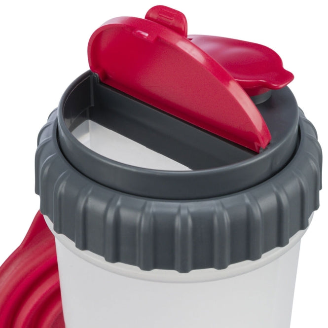 Conteneur Trixie pour eau et nourriture avec 2 compartiments étanches et bol pliable en silicone rouge