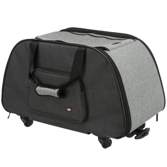 Trolley de transport Trixie en nylon noir/gris pour chiens et chats, avec roulettes et poignée télescopique