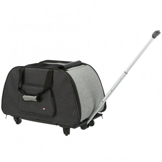 Trolley de transport Trixie en nylon noir/gris pour chiens et chats, avec roulettes et poignée télescopique