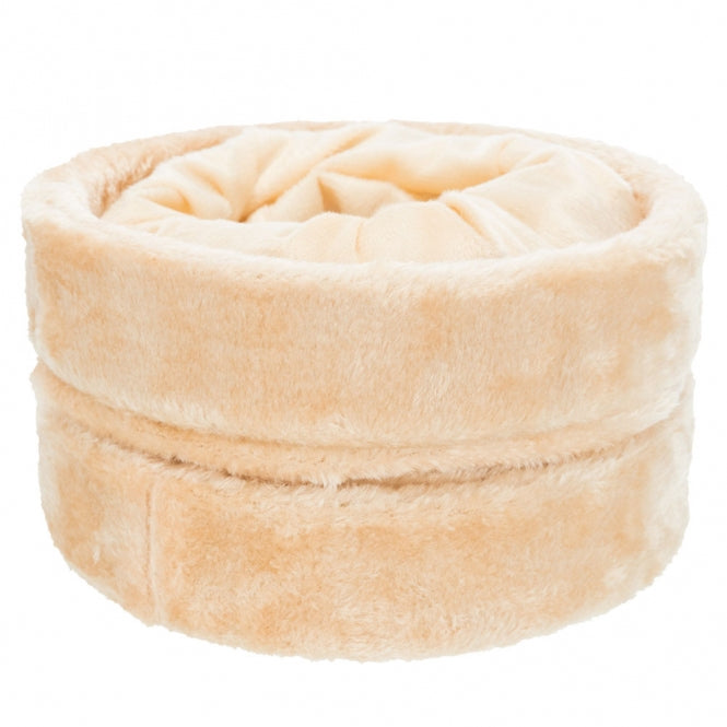 Tunnel de jeu Trixie Crunch en peluche beige avec effet crépitant pour chats, 60 cm rétractable 