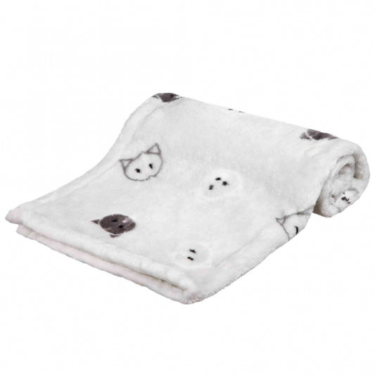 Couverture Trixie Mimi en softplush gris clair (70 × 50 cm) avec motifs de chats – idéale pour canapé ou panier