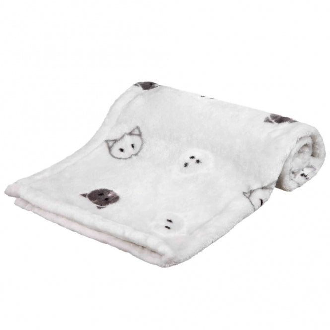 Couverture Trixie Mimi en softplush gris clair (70 × 50 cm) avec motifs de chats – idéale pour canapé ou panier