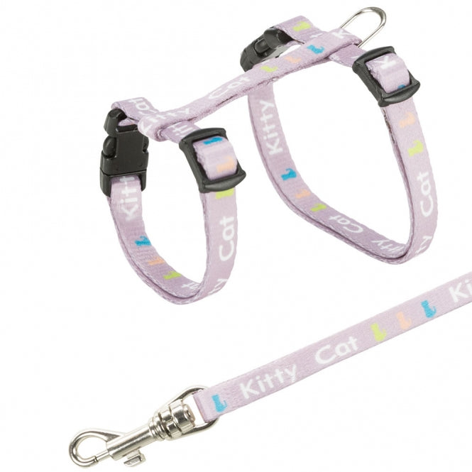 Harnais réglable Trixie rose pour chatons avec motif « Kitty Cat » et laisse de 120 cm