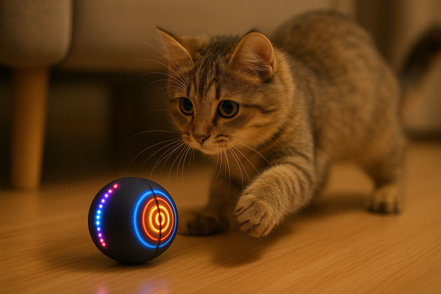 Chat jouant avec une balle interactive